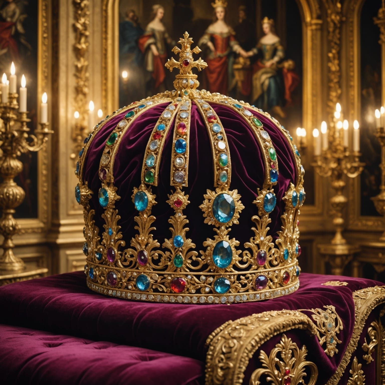 Intricate Baroque Golden Crown with Gemstones