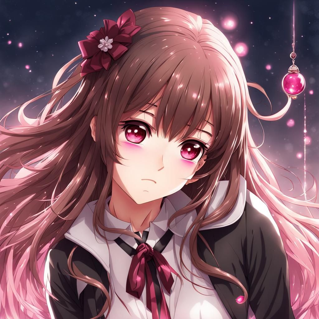 Anime Style Brunette with Pink Highlights