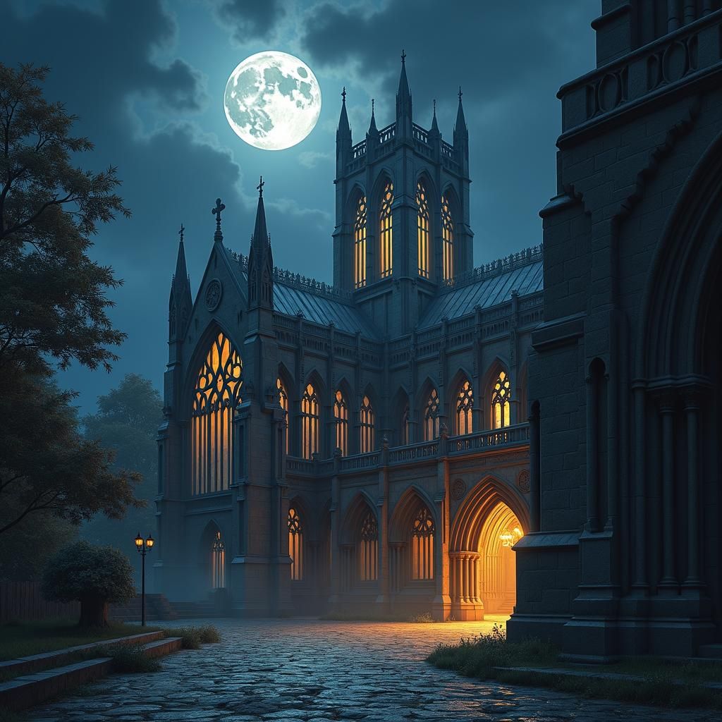 Winchester Cathedral Under Moonlight: Gothic Architecture