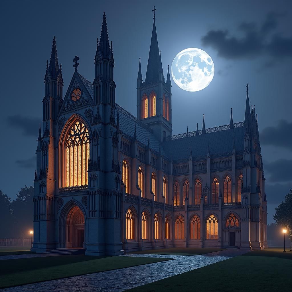 Winchester Cathedral Under Moonlight: Fantasy Concept Art