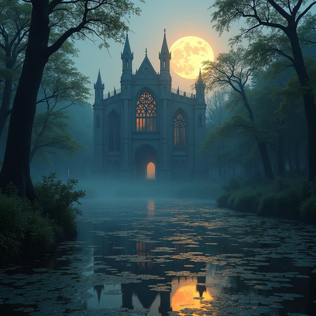 Winchester Cathedral in Dark Fantasy Landscape