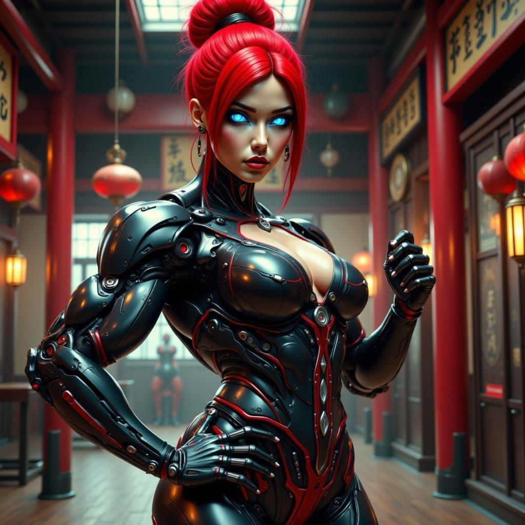 Muscular Cyborg Bodybuilder in Cyberpunk Style