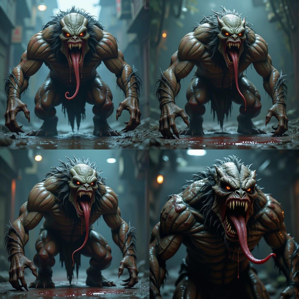 Grotesque Humanoid Creature in Photorealistic Horror Style