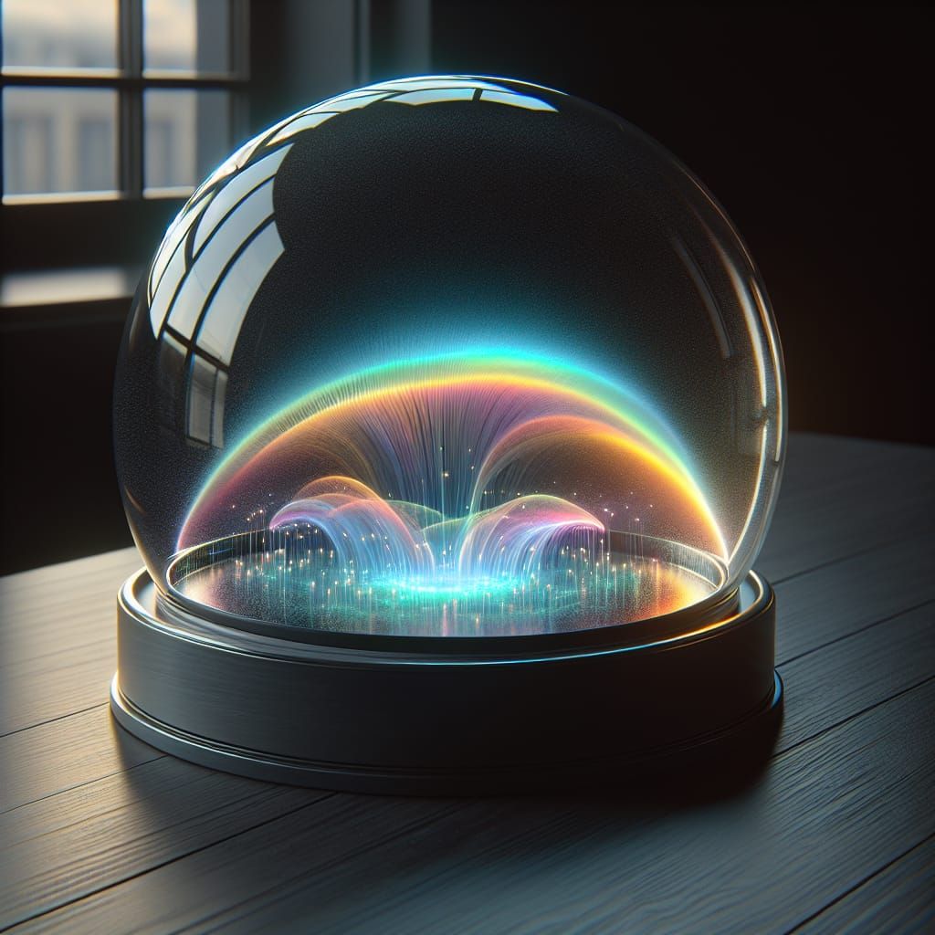 Bioluminescent Rainbow Motion Inside Glass Dome