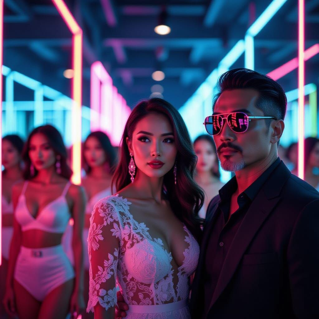 Neon-lit Thai Dance Scene in Wong Kar-wai Style