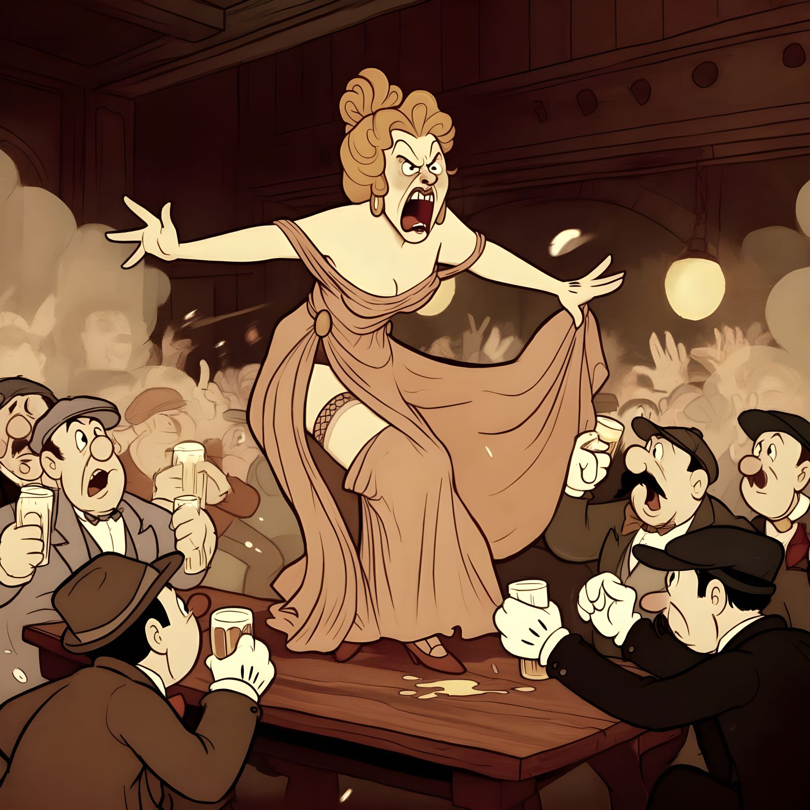 Goddess Juno in 1930s Cartoon Style with Fertility Symbolism