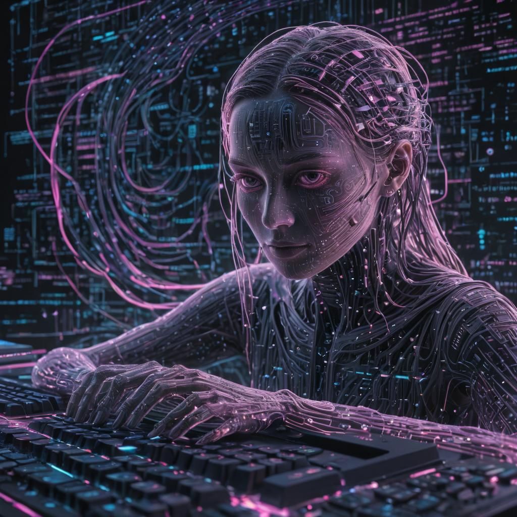 Ethereal Cyber Lurker in Neon Colors