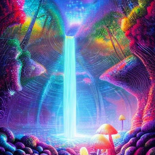 Neon Rainbow Crystal Caves: A Digital Fantasy