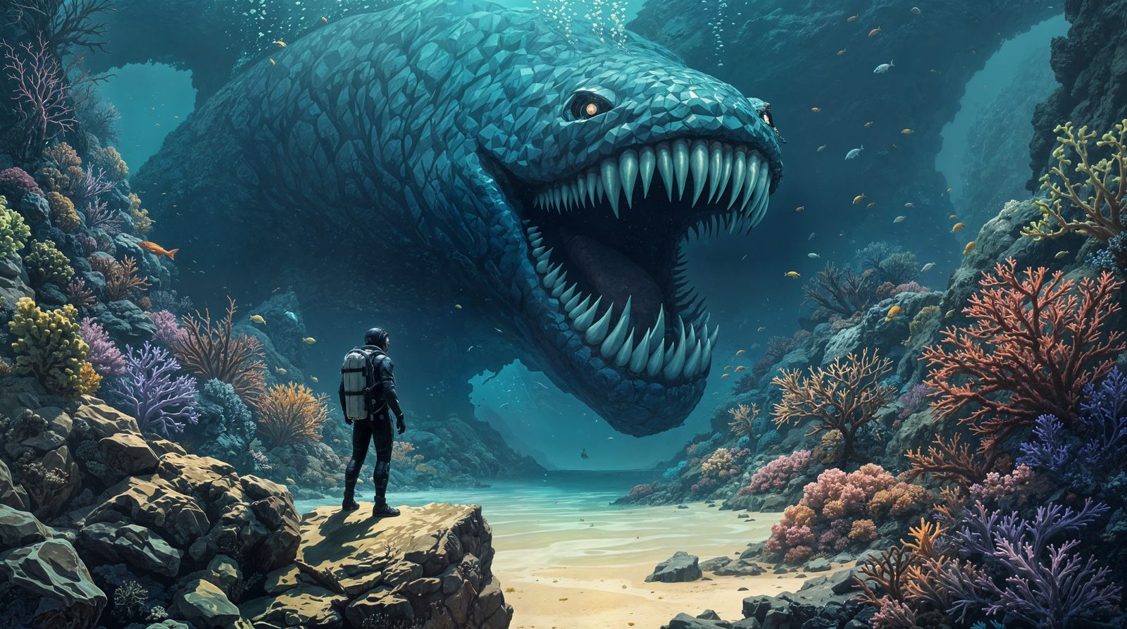 A Deep Sea Diver and Gigantic Undersea Leviathan