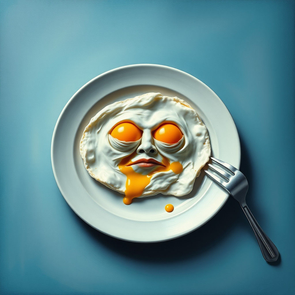 Surrealist Fried Egg Face in Dreamlike Style