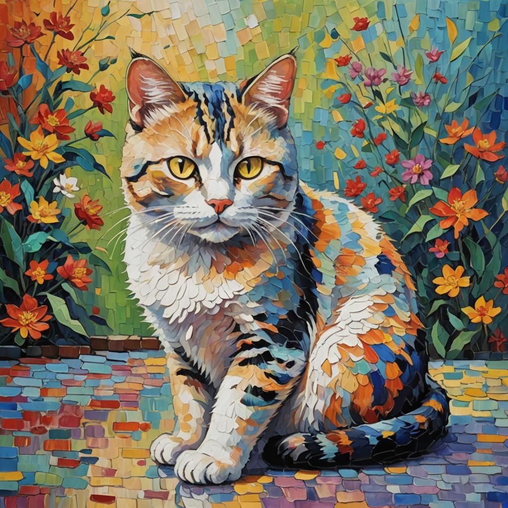 Chinese Cat in Expressionist Oil Painting Style