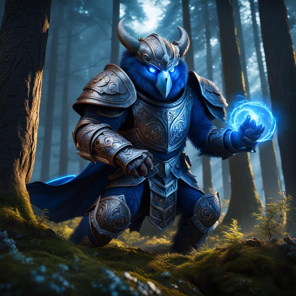Blue Plasmoid Punches Owlbear in Forest