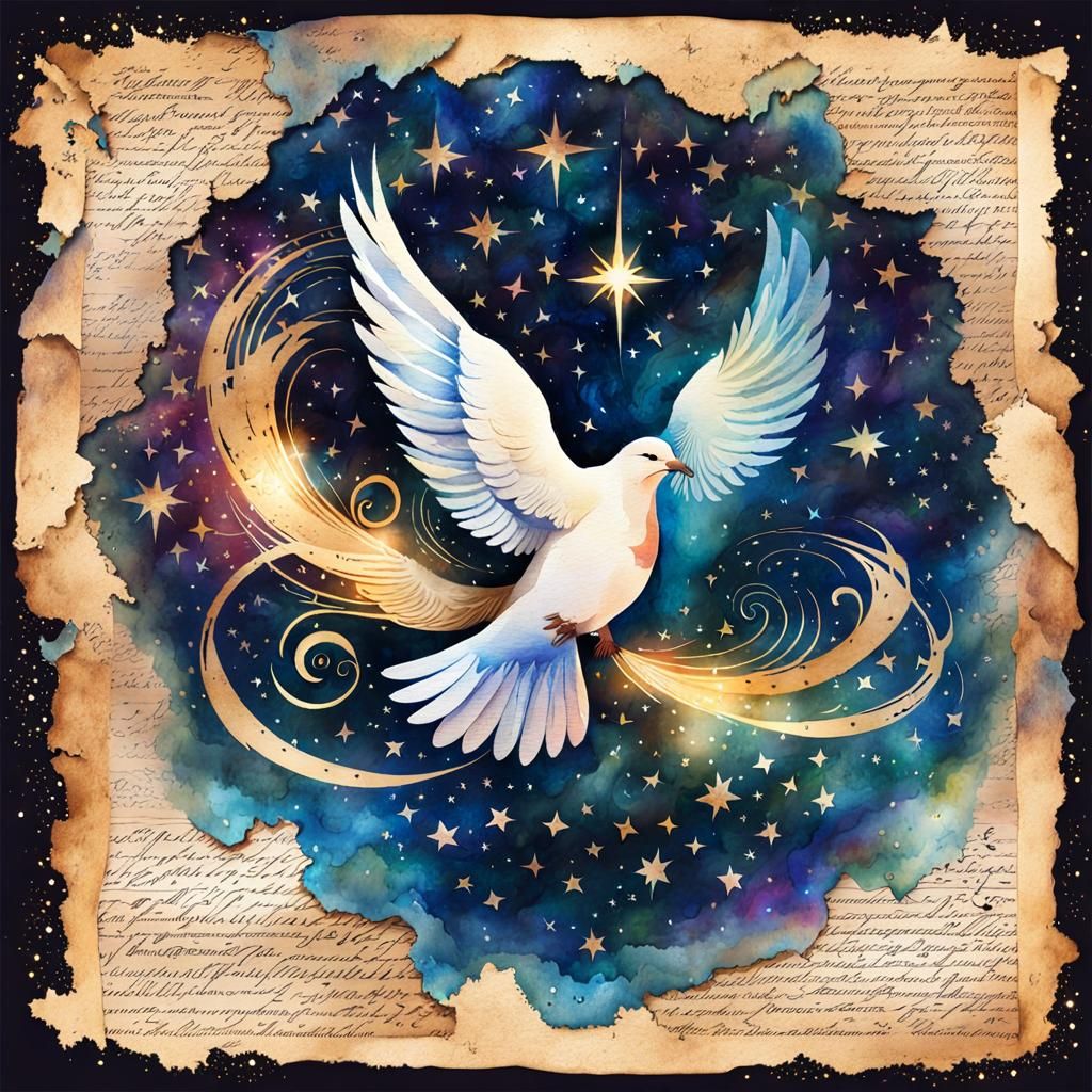 Iridescent Dove with Lightning Wings in Watercolor Style