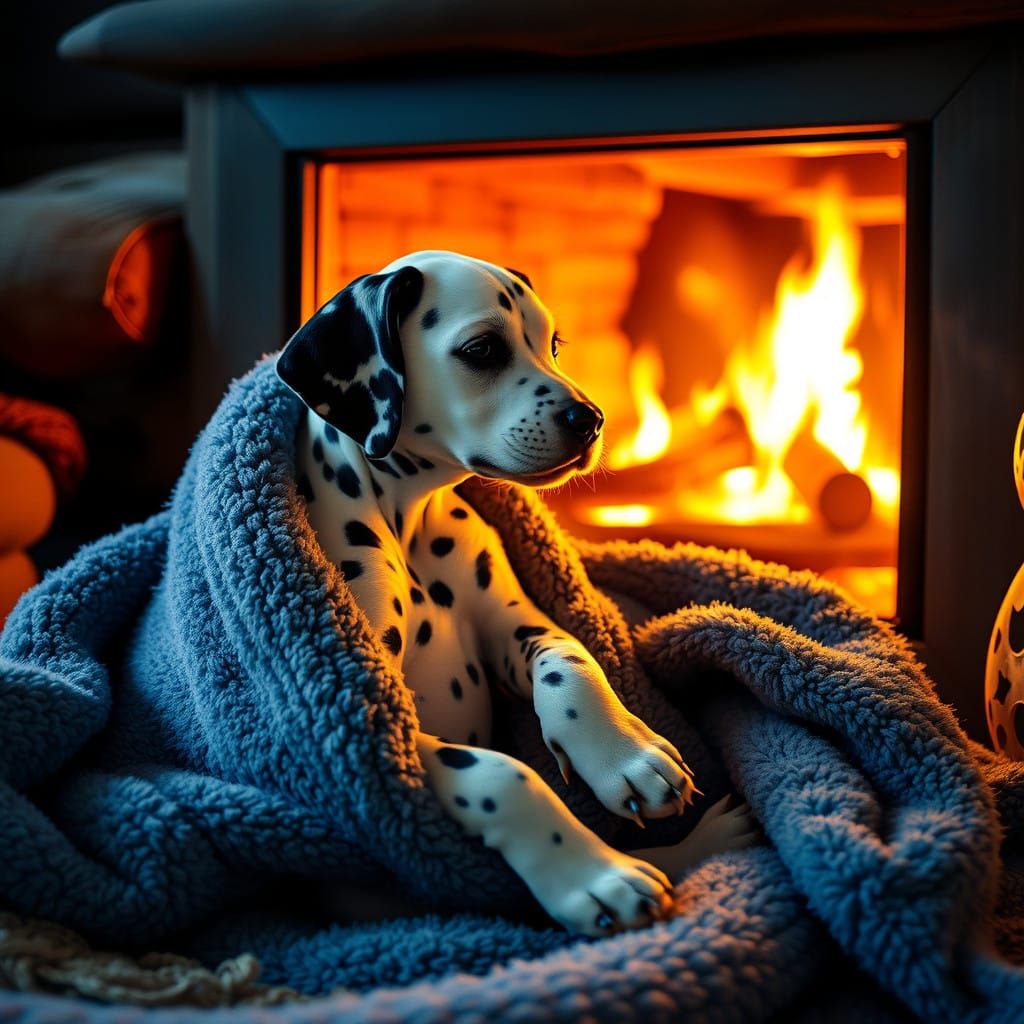 Surreal Dalmatian Puppy Cozy Scene in Film Grain Style
