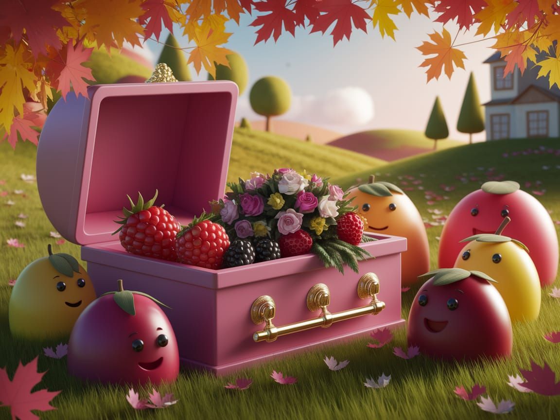Whimsical Fruit Funeral in a Charming Countryside