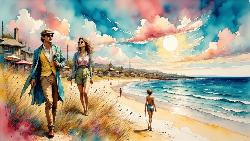 Do Wop Singer on Boardwalk in Rockwell Style