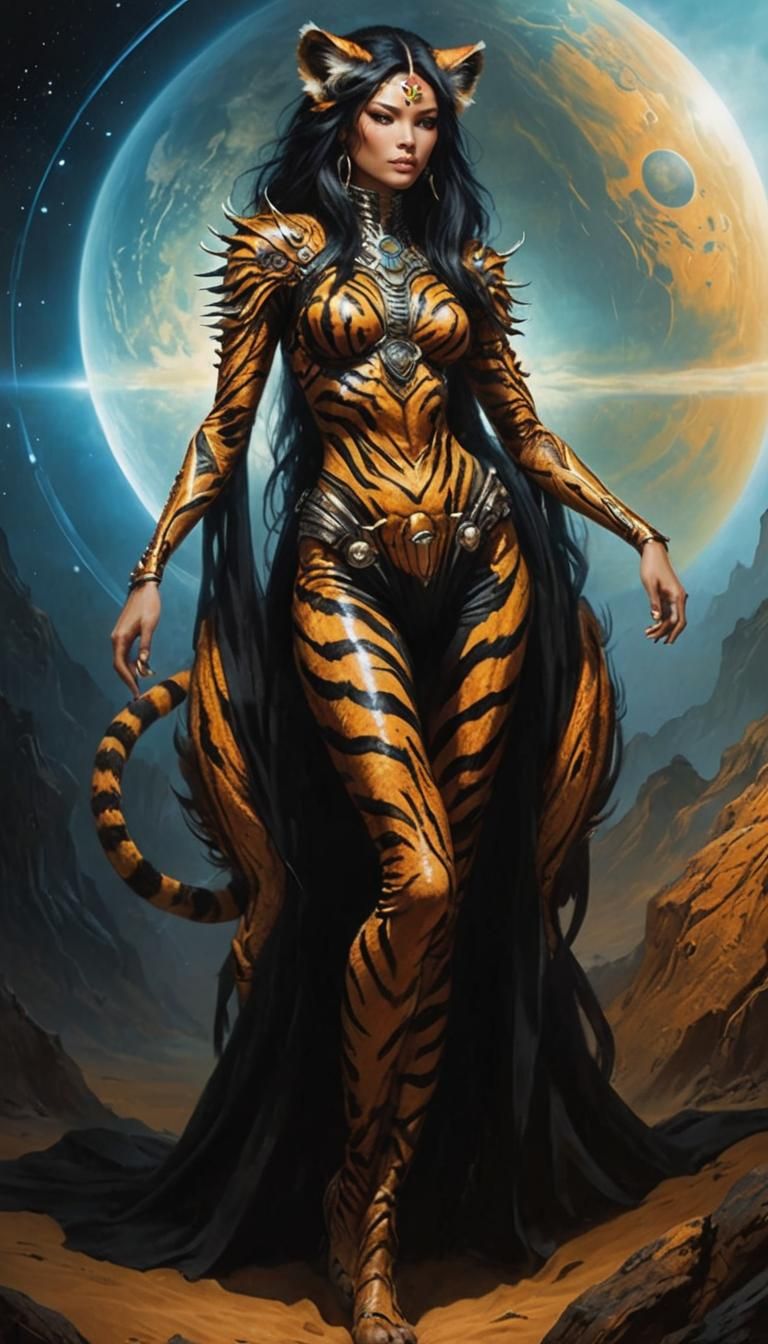 Alien Tiger Woman on Distant Planet