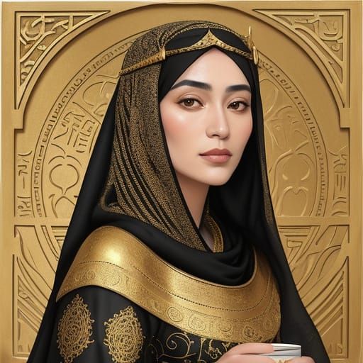 Klimt-Inspired Portrait in Japanese Art Style