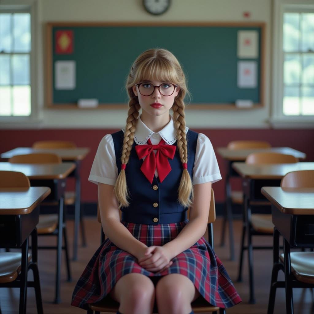 Cinematic Portrait: Young Woman in School Uniform