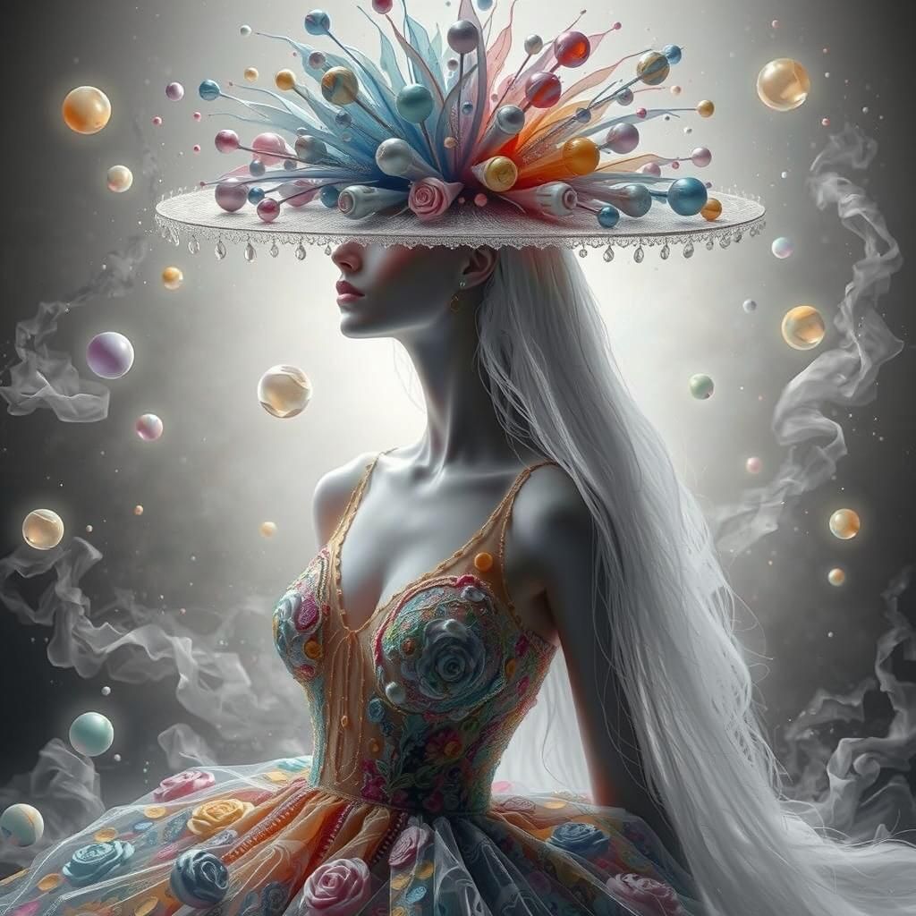 High Fashion Woman with Flowing Silver Hair