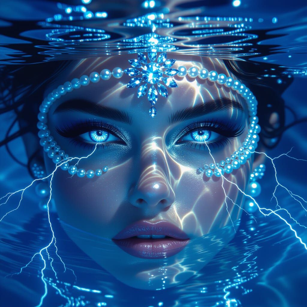 Face Adorned with Gems in Electric Blue Lake