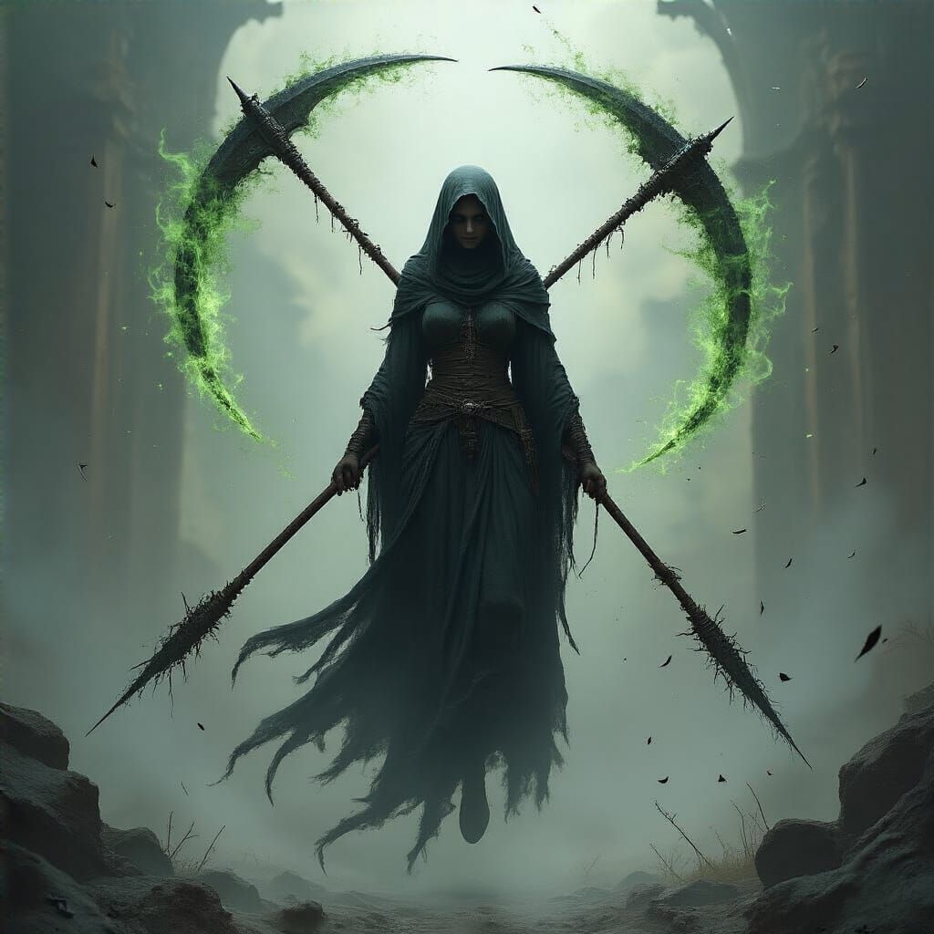 Veiled Woman with Scythes and Necrotic Energy