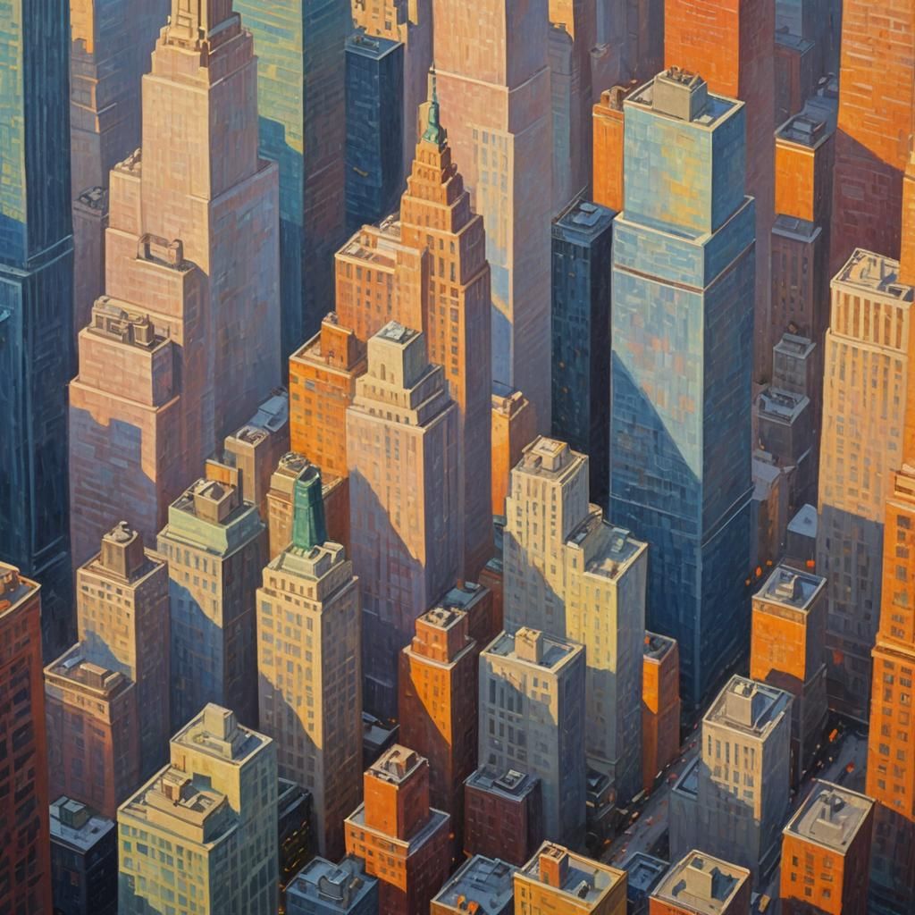 New York Cityscape in Neo-Impressionistic Impasto Style