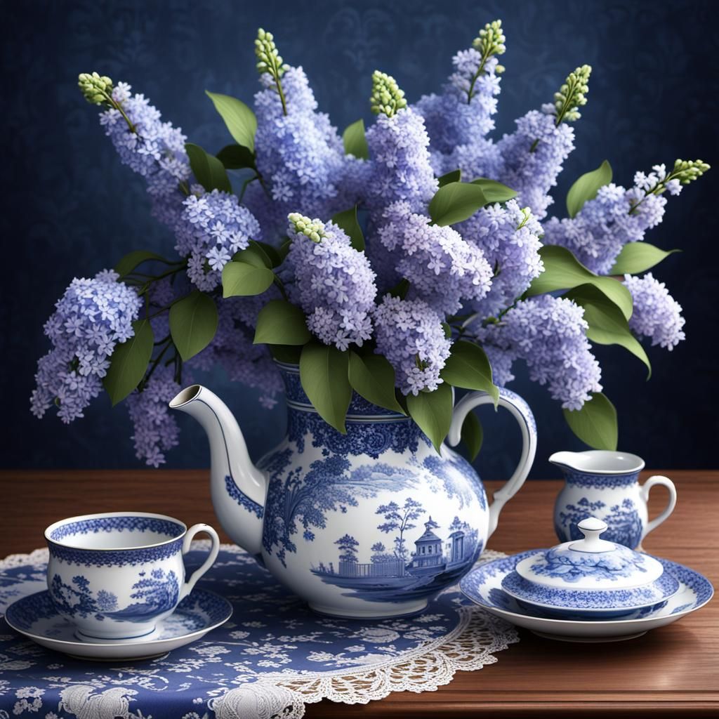 Blue Willow Pitcher Still Life, Matte Painting
