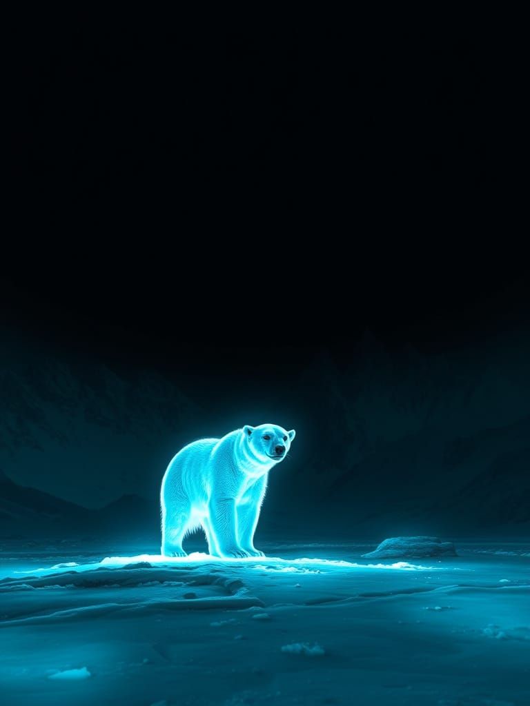 Glowing Polar Bear in Surreal Landscape