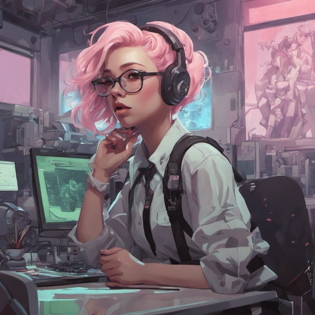 Anime Cyberpunk Scientist Portrait in Laboratory