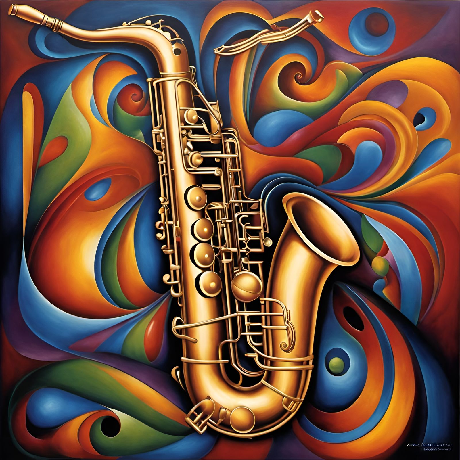 Dynamic Saxophone in Abstract Jazz Style