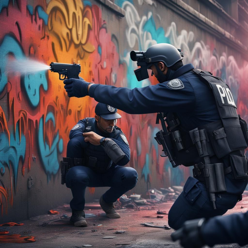 Dramatic Graffiti Arrest in Detailed Matte Painting
