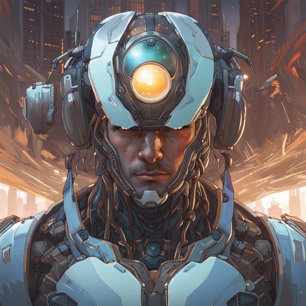 Man Confronts Robot Under Earth's Gaze