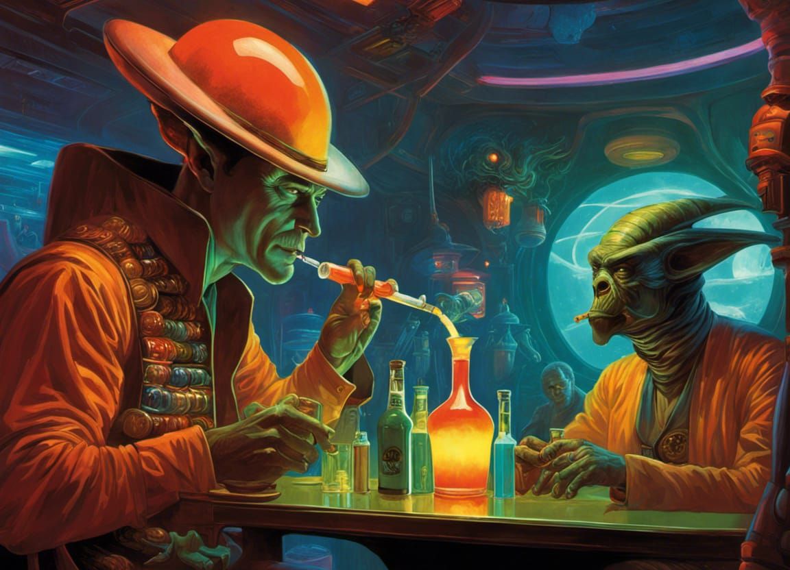 Alien Cantina Scene with Glowing Drink