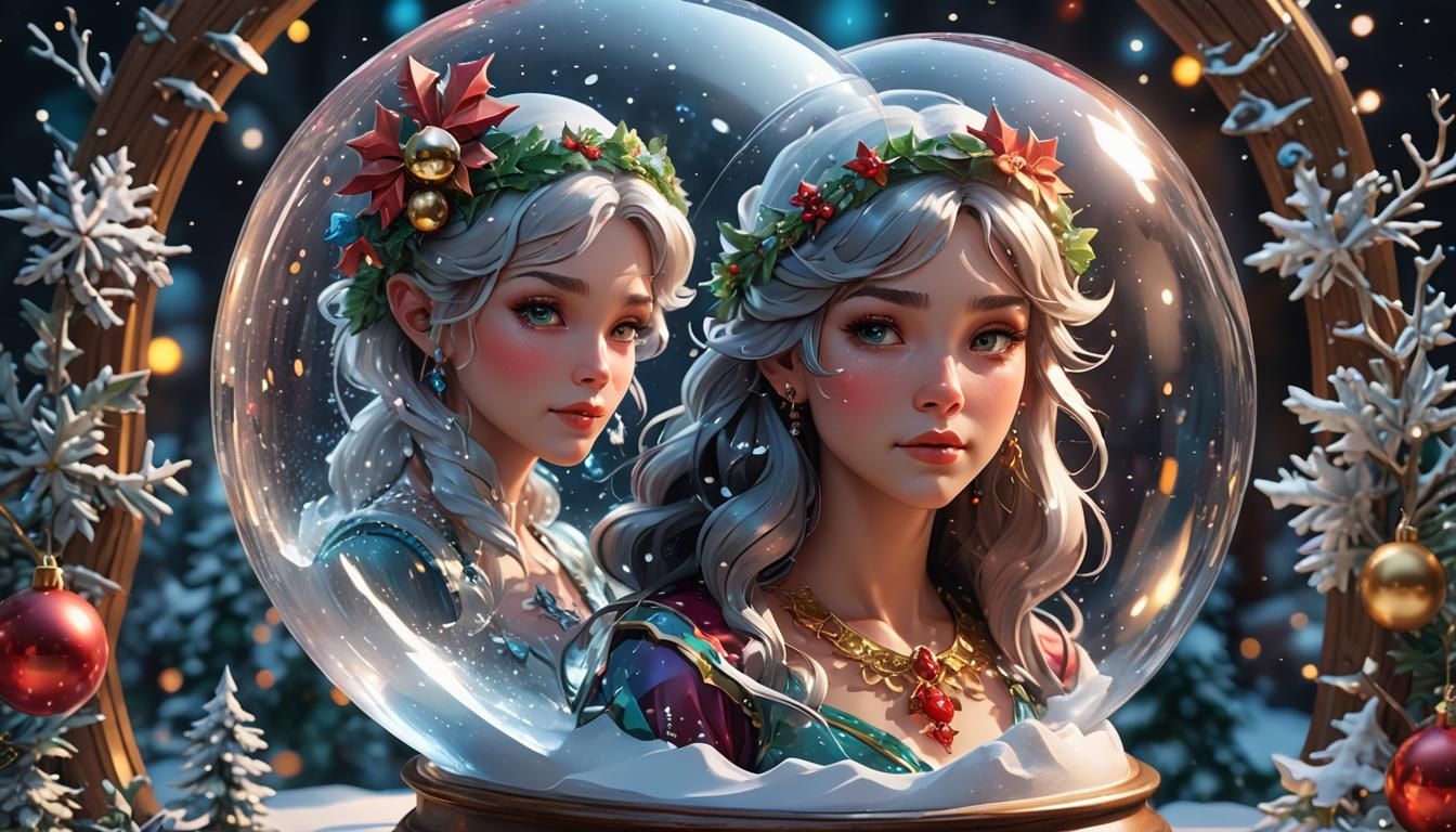 Cartoon Christmas Fantasy Snow Globe Portrait