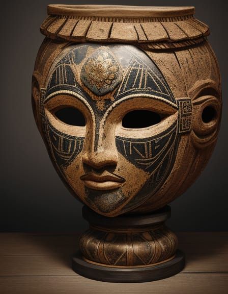 Decorative Ceramic Mask in Earthy Tones