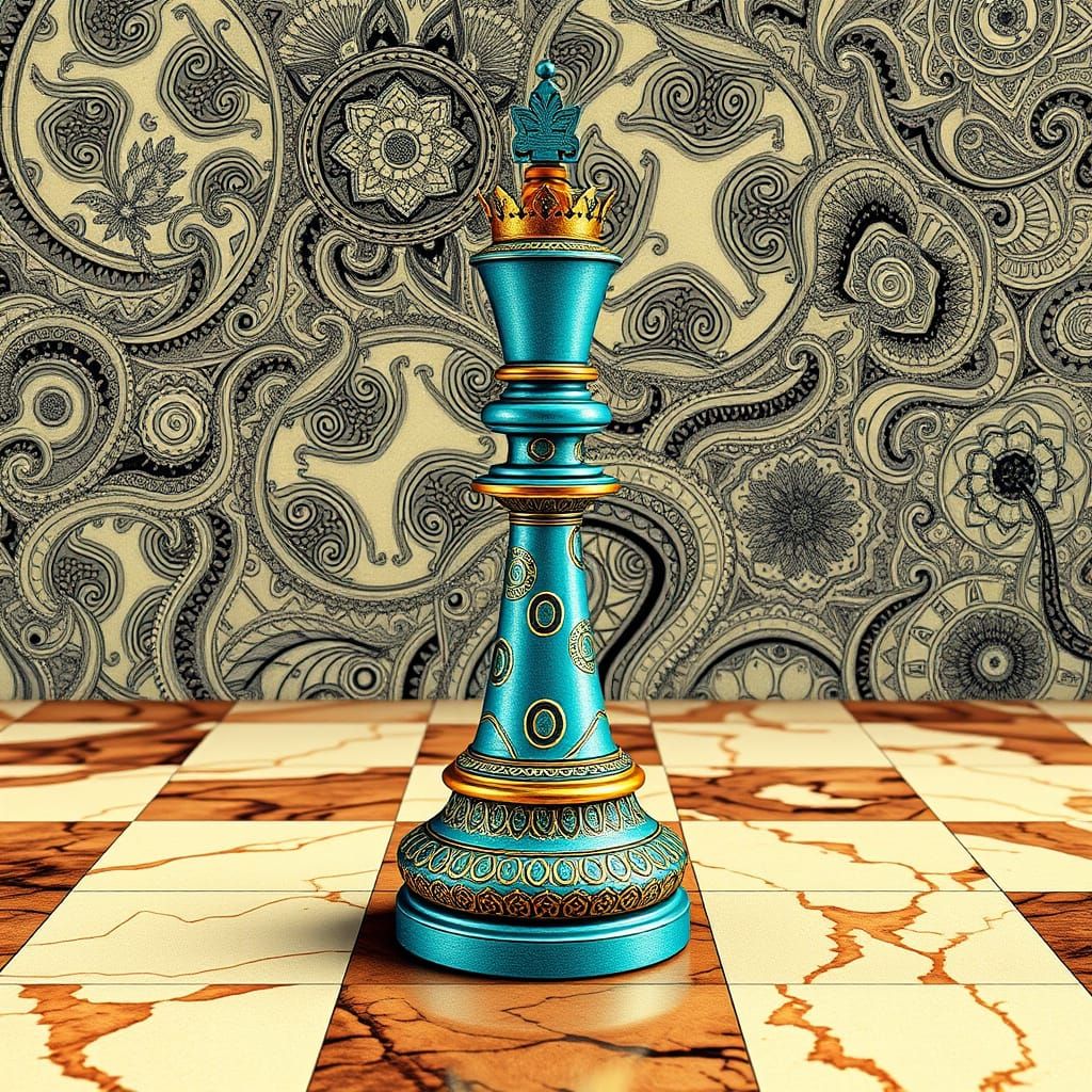 Ornate Chess Queen with Fractal Zentangle Design