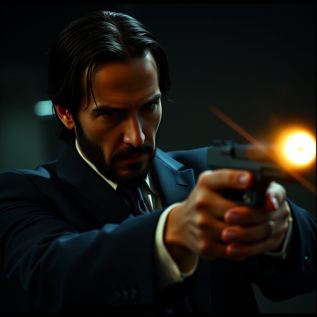 John Wick Fires a Deadly Shot in a Dark Alley
