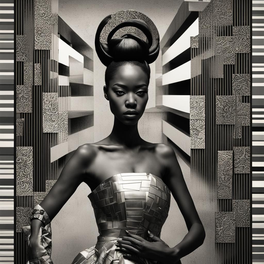 Geisha and African Girl in Op Art Collage