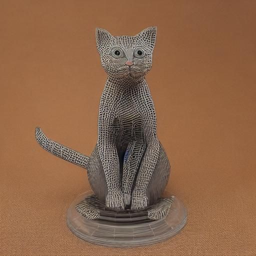 Whimsical Wire Figurine of Hunting Cat in 3D