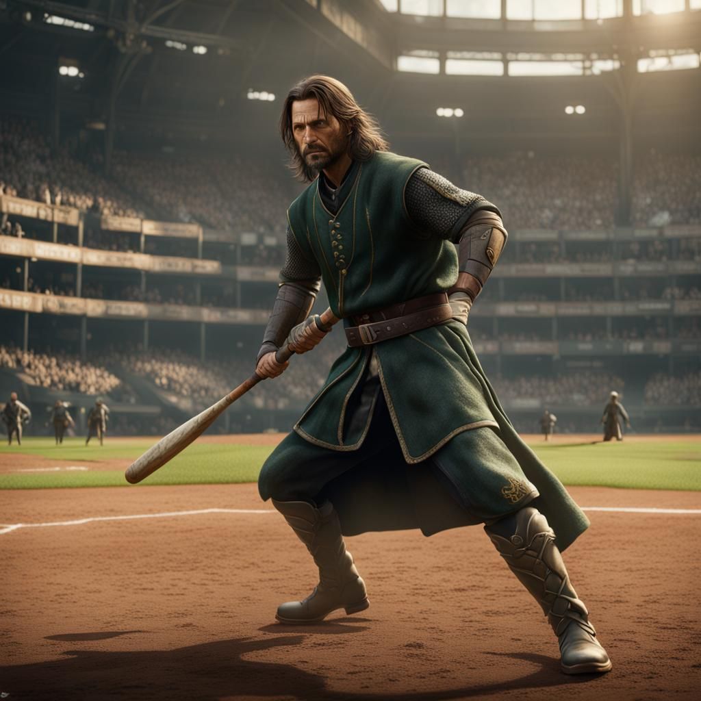 Aragorn Plays Baseball: Detailed Matte Painting
