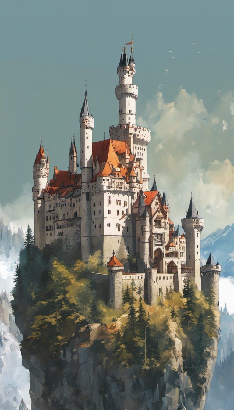 Neuschwanstein reimagined (High Fantasy style)