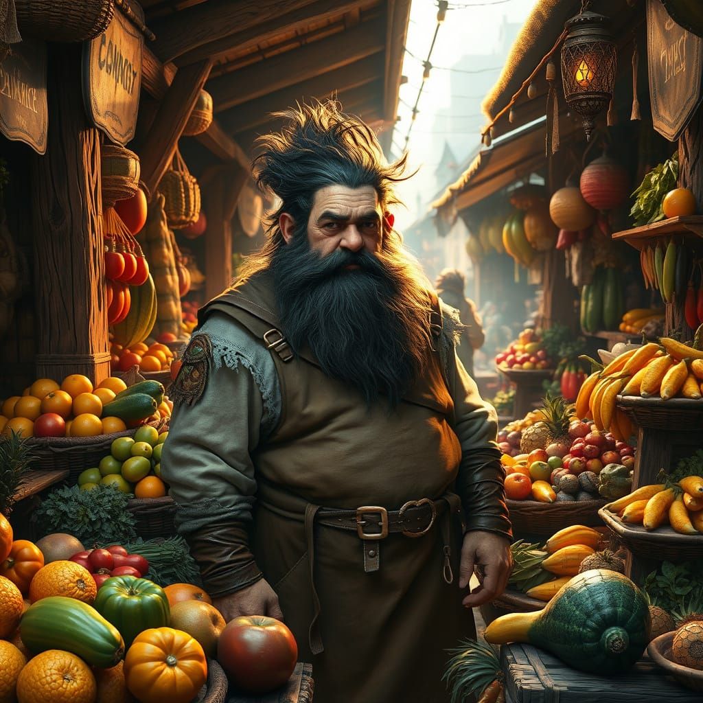 Stout Dwarf Merchant in Fantasy Market