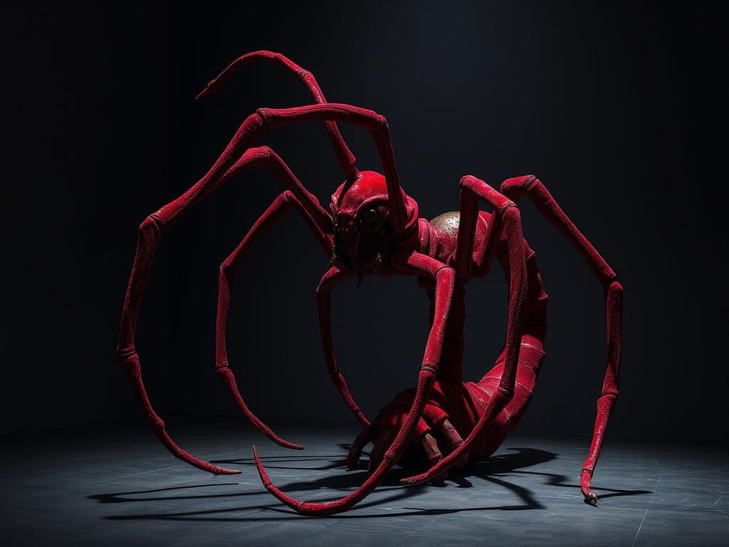 Ethereal Red Velvet Abomination Unfurls in Dark Gallery