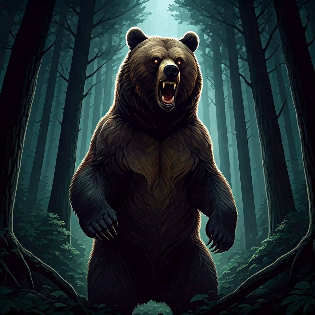 Menacing Bear in Dark Forest Moonlight Illustration