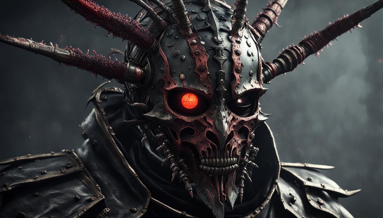 Cyberpunk Dark Souls Boss with Oni Mask in 3D