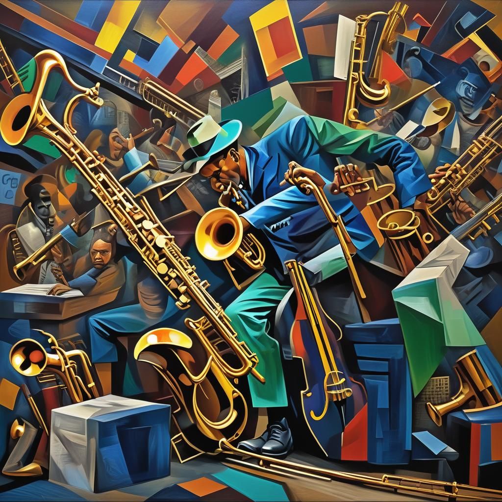 Vibrant Jazz Art in Cubist Geometric Style