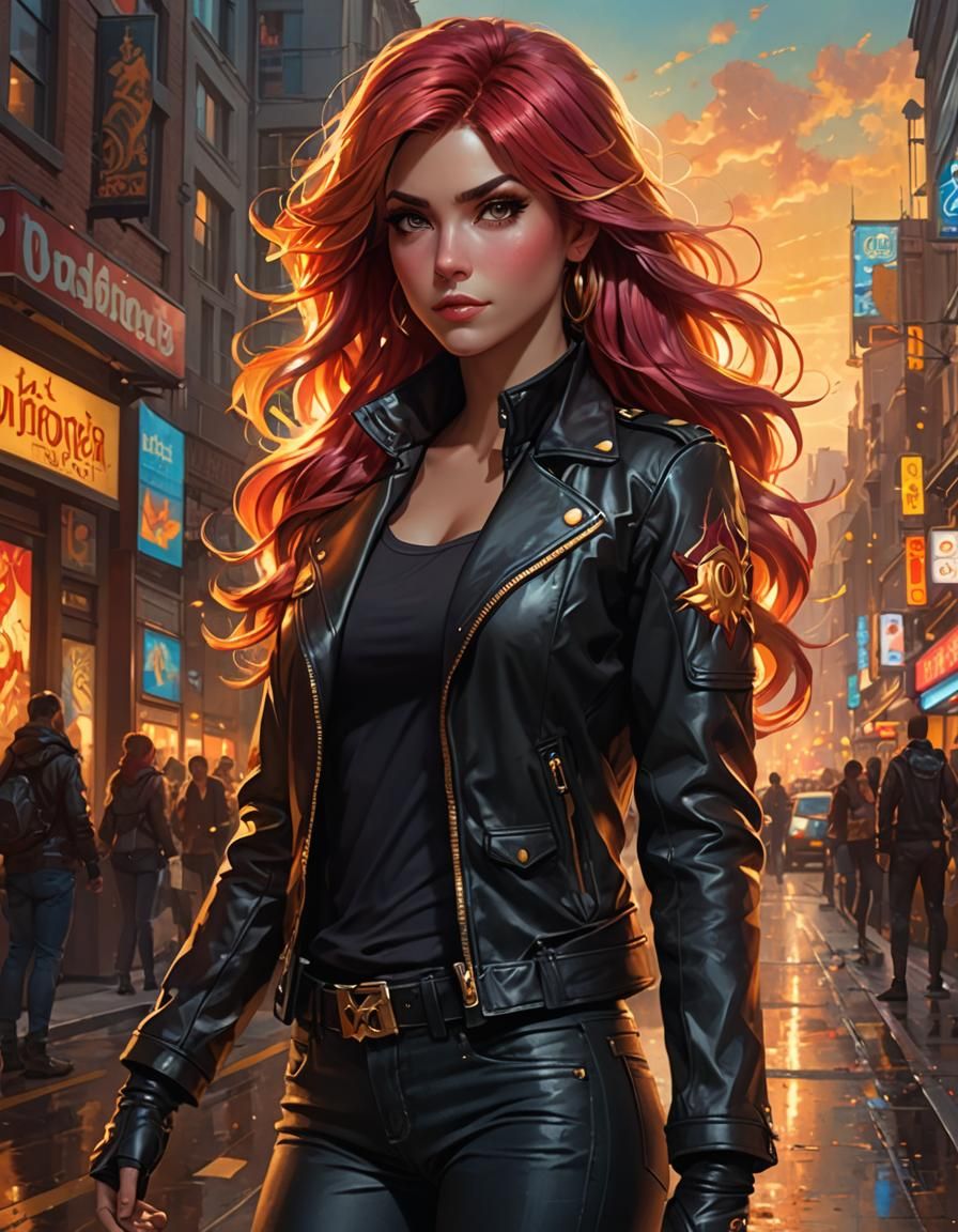 Sunset Shimmer in Leather Jacket, Detailed Portrait