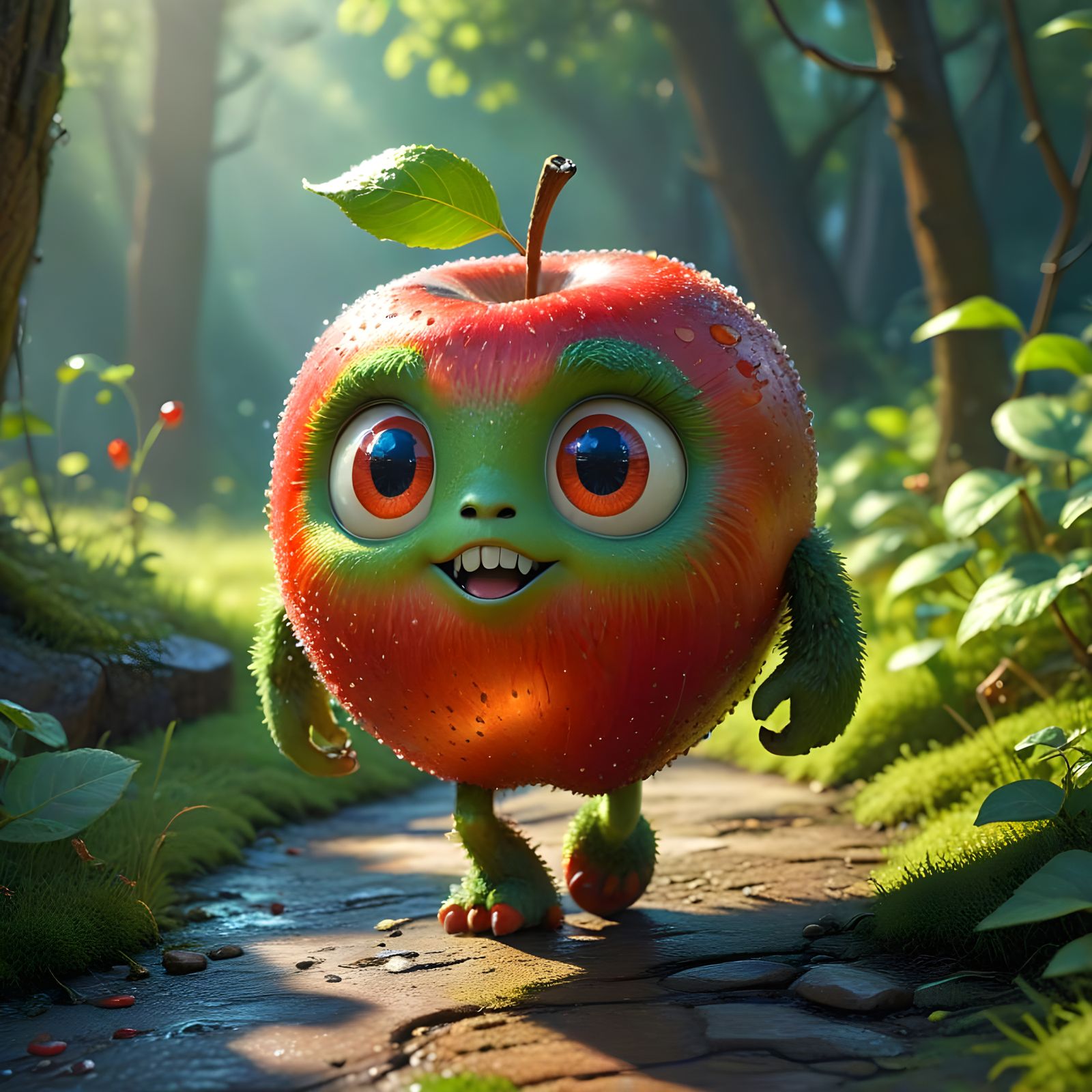 Vibrant Apple Inspired Character in a Joyful Pose