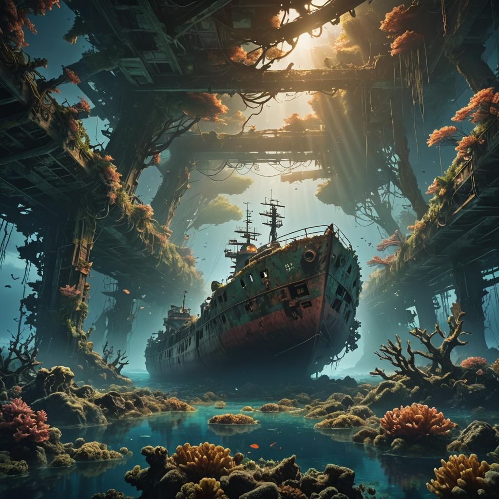 Sunken Yamato Wreck: Coral and Light